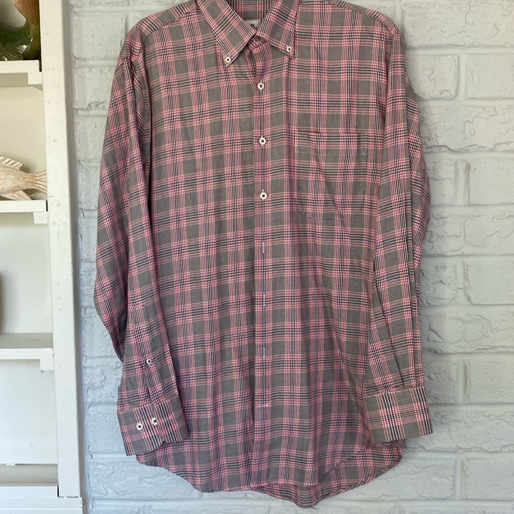 PETER Millar Casual Button Down Plaid 100% Cotton Size Medium